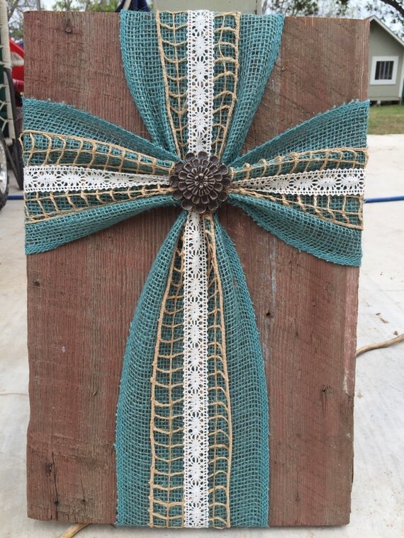 Download Items similar to Large Burlap cross on treated wood on Etsy