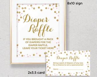 Gold, Pink Confetti Baby Shower Diaper Raffle Ticket and Diaper Raffle Sign Printable,Baby Diaper Raffle - SKUHDB01