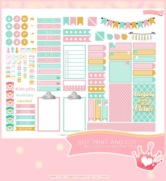 Pink Mint *new style* Weekly Kit | Printable Planner Stickers | Happy Planner | Instant Digital Download with Silhouette file