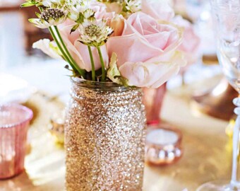 SET OF 10 Pint Size Glitter Mason Jars//Wedding Centerpiece// Baby Shower// Sweet Sixteen.
