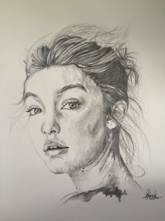 Gigi Hadid Print Pencil Drawing