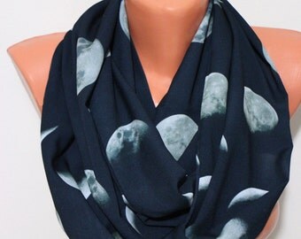 Moon Scarf Infinity Scarf Black Lunar Scarf Universe Print Scarf Women Fashion Accessories Gifts for Her