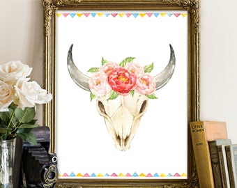 Bull Skull Wall Decor cow skull print | etsy Bull Skull Wall Decor cow skull print | etsy