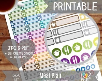Meal Plan Printable Planner Stickers, Erin Condren Planner Stickers, Meal Stickers, Food Preparation Printable Stickers - CUT FILES