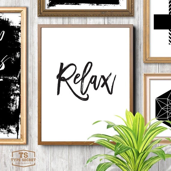 RELAX printable art relax sign relax print black and white