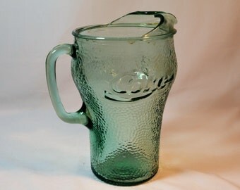 Vintage Coke Pitcher, Coca Cola Glass, Pitcher, Green, 64 oz Pitcher,
