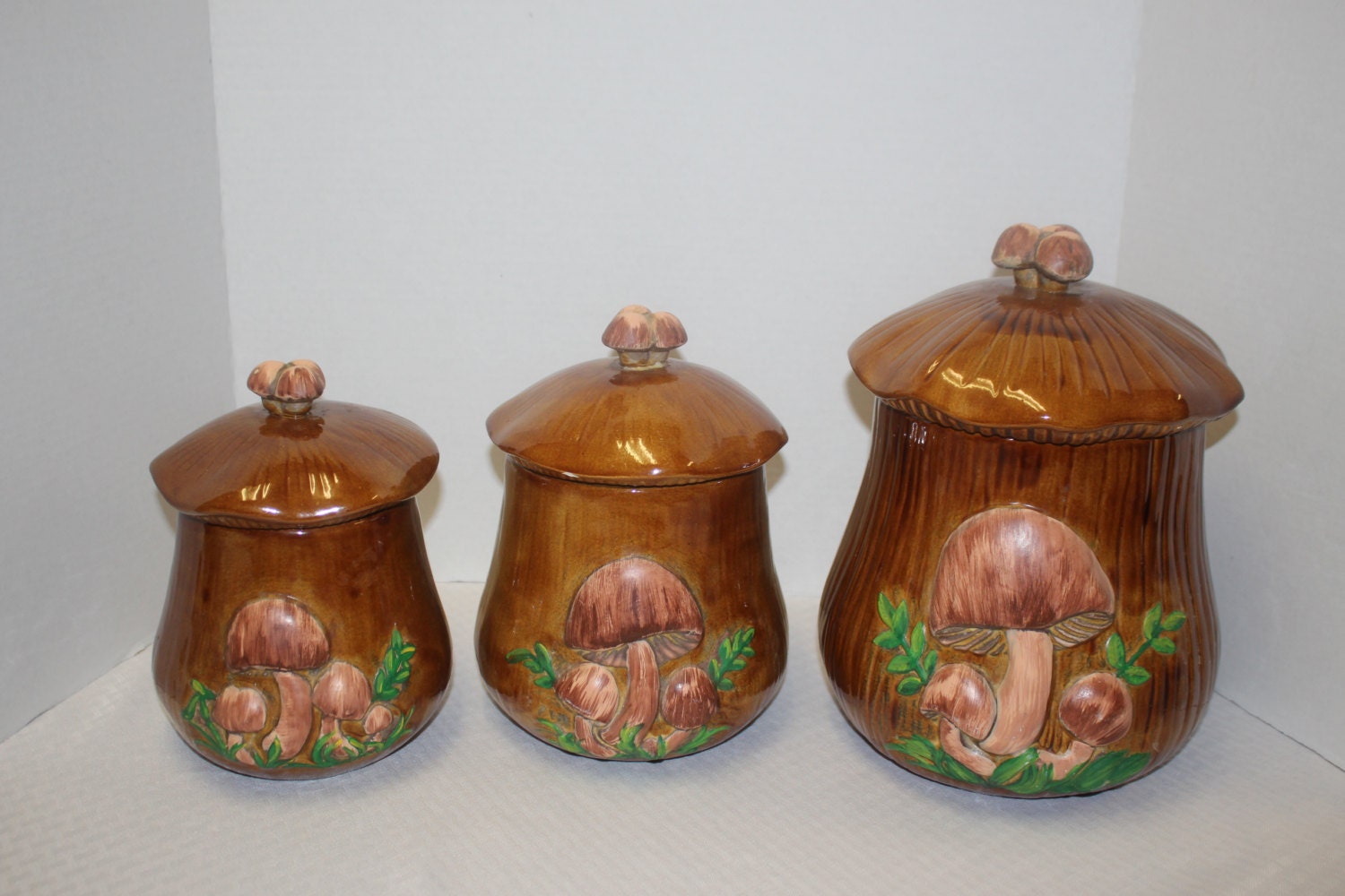 Brown Arnels Mushroom Canister Set Of 4 Vintage Kitchen