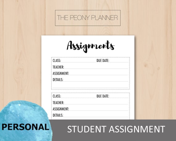 Printable STUDENT ASSIGNMENT Planner Insert Personal Size