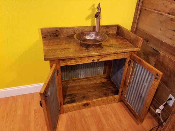 Rustic Barn Wood and Weathered Tin Vanity with by OakTreeCG