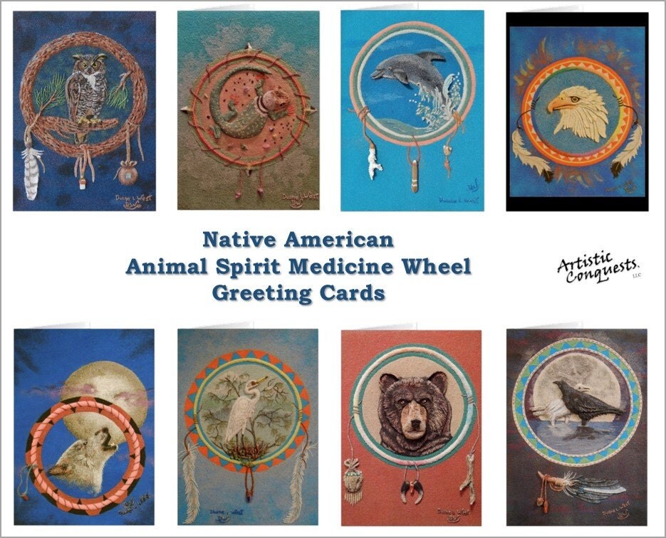 GREETING CARDS Native American Animal Spirit Medicine Wheel