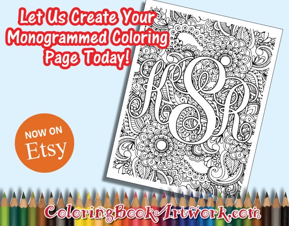 monogrammed paisley print custom personalized initials printable adult coloring book page emailed jpg pdf or shipped - Personalized Coloring Book monogrammed paisley print custom personalized initials printable adult coloring book page emailed jpg pdf or shipped - Personalized Coloring Book