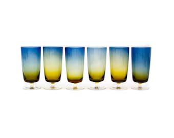 Set of Six Bluerina Tall Tumbler Drinking Glasses