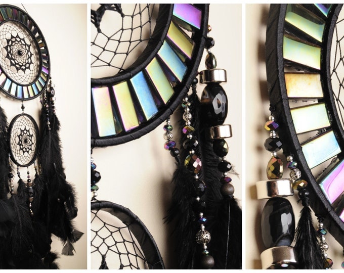 Dreamcatcher Black mosaic Dream Catcher Large Dreamcatcher New Dream сatcher gift idea pearlescent dreamcatcher boho dreamcatcher wall gift