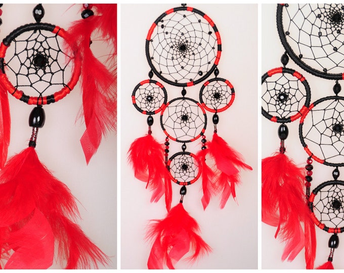 Dreamcatcher black red Сrescent Dream Catcher Large Dreamcatcher Dream сatcher dreamcatchers boho black dreamcatchers wall decor handmade