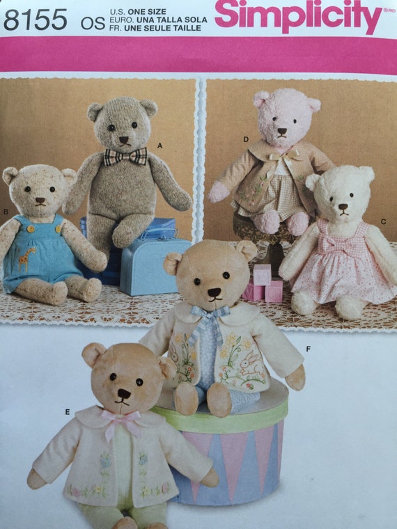 simplicity one size stuffed bears with clothes pattern