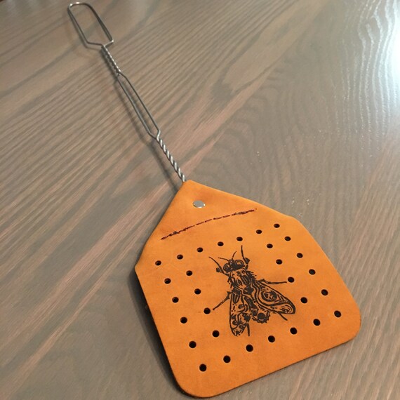 Amish made leather fly swatter // heavy duty // laser engraved