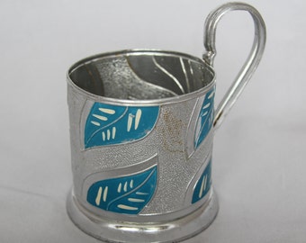 Vintage Soviet tea glass holder podstakannik theme of leaves