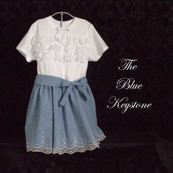 Jean Dress - Country Girls Dress - White Lace - Summer Play Dress - Sun Dress - Matching Outfit - Jean Embroidery - Horse Riding Knit Dress