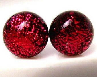 Dichroic Glass and 925 Sterling Silver Stud earrings ~ Scarlet O'hara