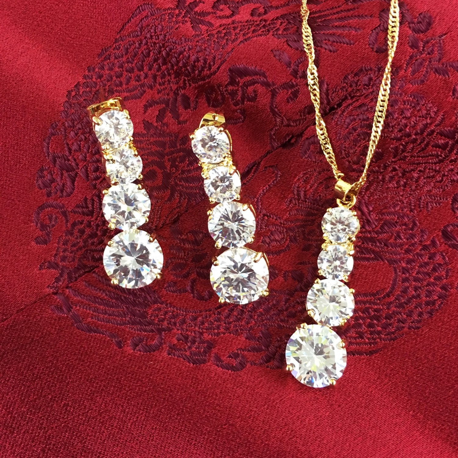 Cubic Zirconia Necklace And Earring Set Cz By Alphajewelrybox