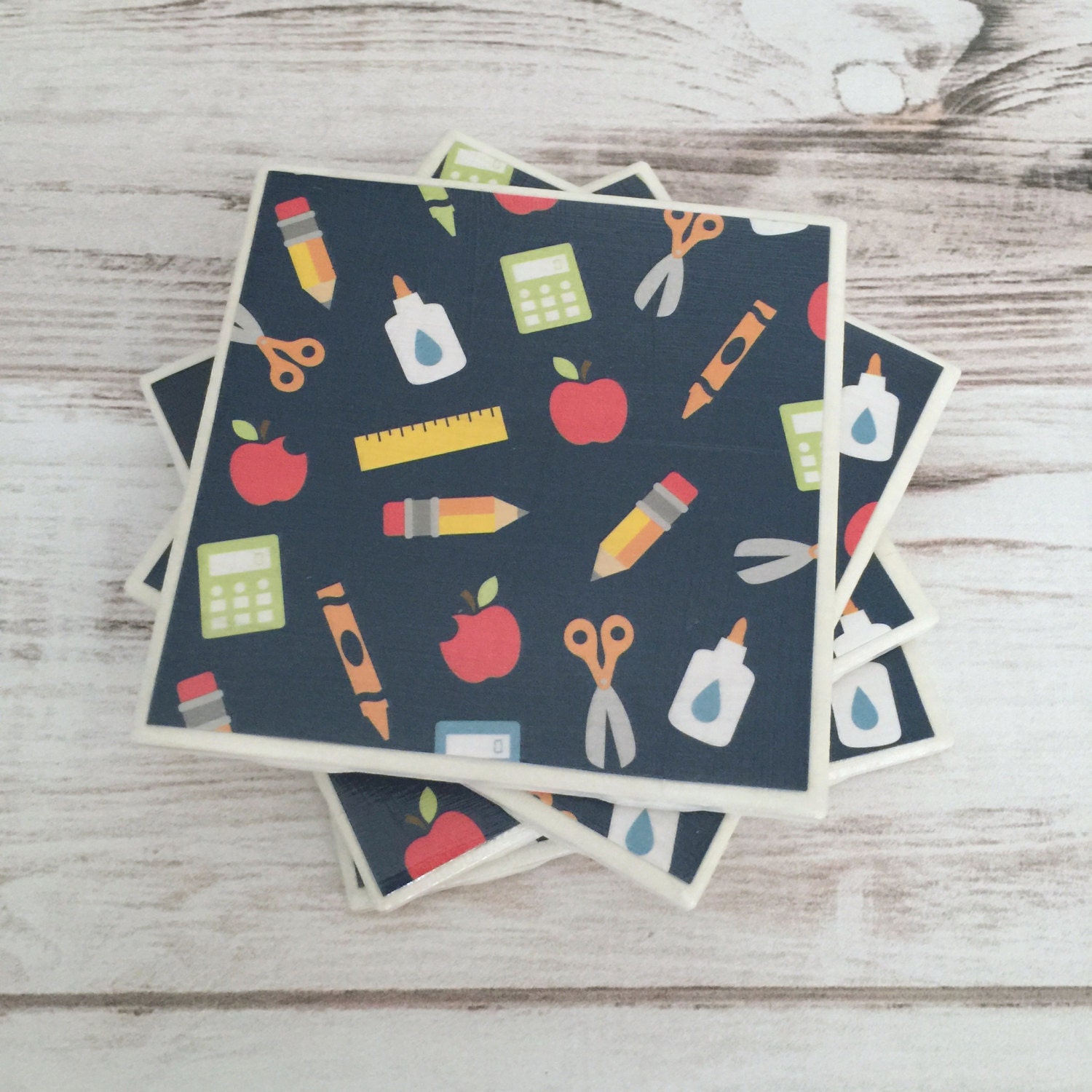 School Supplies Ceramic Coasters Teacher Coasters Tile