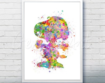Snoopy Peanuts Watercolor Art Poster Print - Wall Decor - Watercolor Painting - Watercolor Art - Kids Decor- Nursery Decor