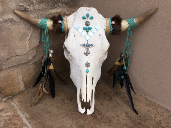 Items similar to Turquoise Cow Skull on Etsy