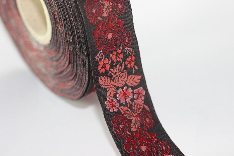 35 mm Red/Black Floral Embroidered ribbon 1.37 inches