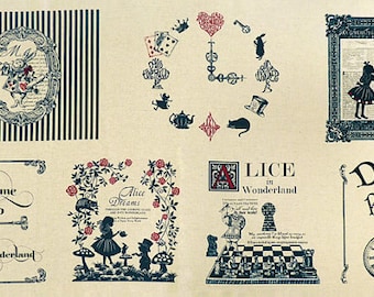 LAST STOCKS! 110cm x 58cm rare to find! Alice In Wonderland Fabric Panel Cotton Linen Blue