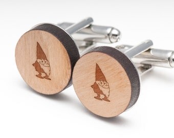 Garden Gnome Wood Cufflinks Gift For Him, Wedding Gifts, Groomsman Gifts, and Personalized