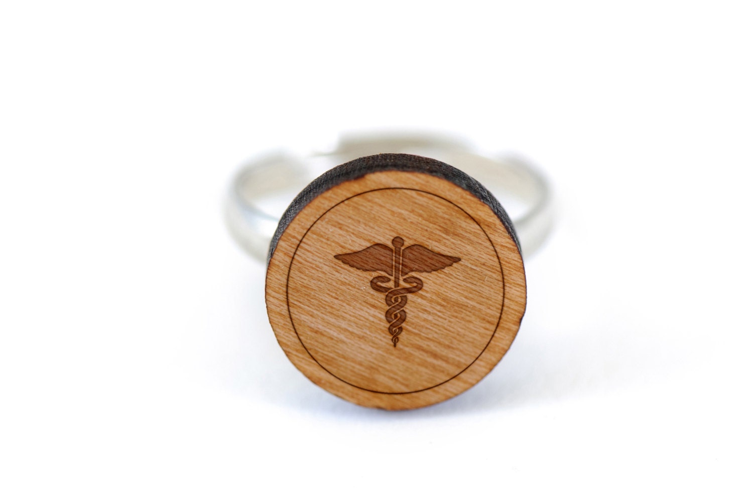 Caduceus Medical Symbol Ring Wooden Ring by WoodenAccessoriesCo