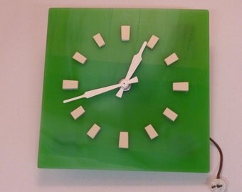 Art Deco Wall Clock - Green Glass Art Deco Wall Clock - Collection Only (stock#6480)