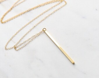 Vertical bar necklace, Bar necklace, Gold bar Necklace, Long gold necklace, Minimalist jewelry, Layered long stick, minimal layering