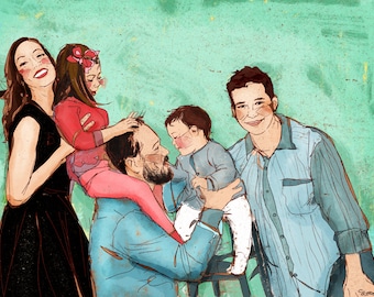 Family portrait illustration, extended family drawing, personalized art commission, family painting, mom gift, father gift, parents gift