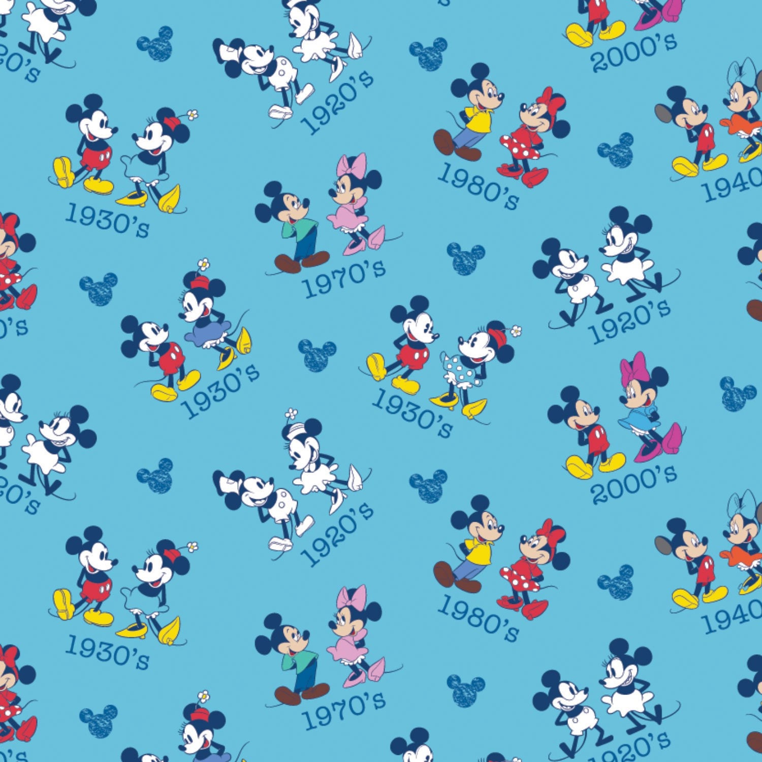 Disney Minnie and Mickey Mouse Through the Years Cotton Fabric