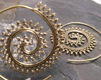 Brass earrings, spiral earrings