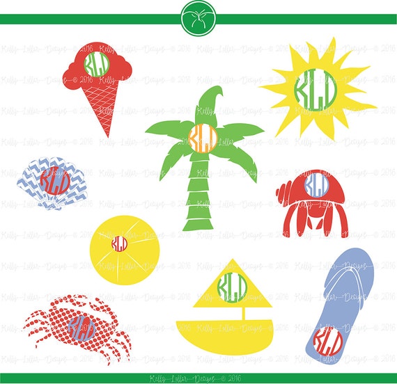 Summer Monogram Frame SVG Bundle Beach by KellyLollarDesigns
