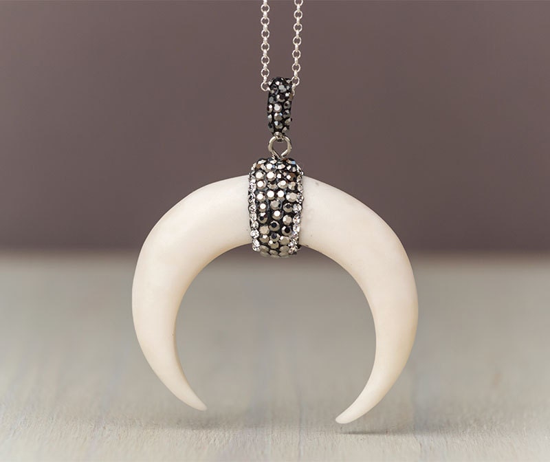 Large Double Horn Necklace Bone Necklace Crescent Moon