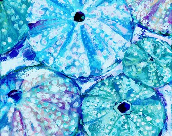Blue Water Urchins: Fine art giclee sea urchin print from original acrylic painting