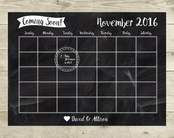 Pregnancy Announcement - Chalkboard Calendar - Due Date Reveal - Pregnancy Announcement Card Sign 8x10 - Personalized - Digital Download