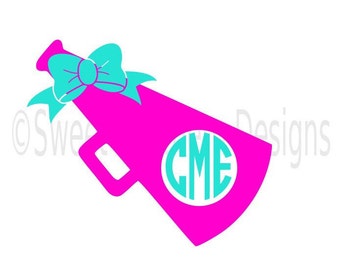 Cheer megaphone monogram with bow SVG instant download design for cricut or silhouette