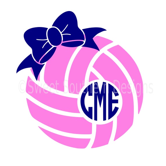 Download Monogram volleyball with bow SVG instant download design for