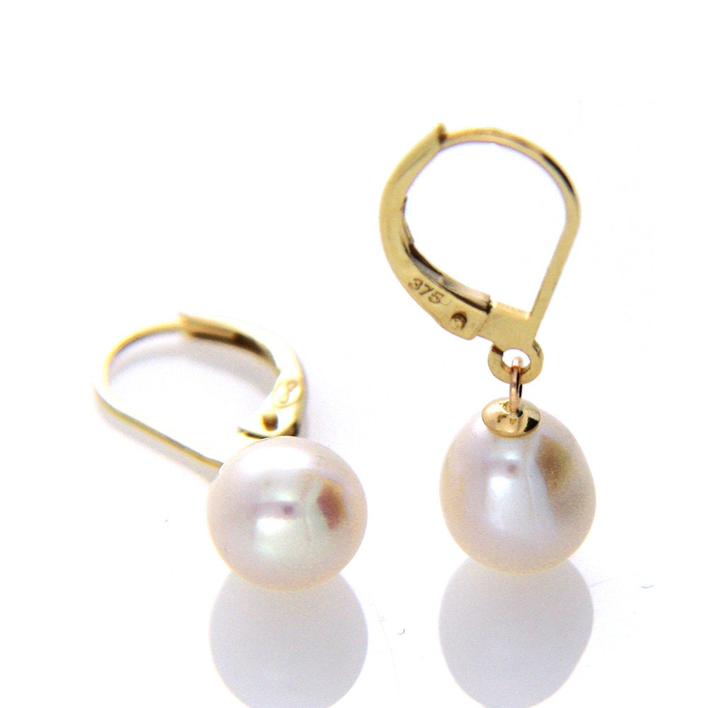 Pearl Leverback Earring White Pearl Drop Earring Hallmarked