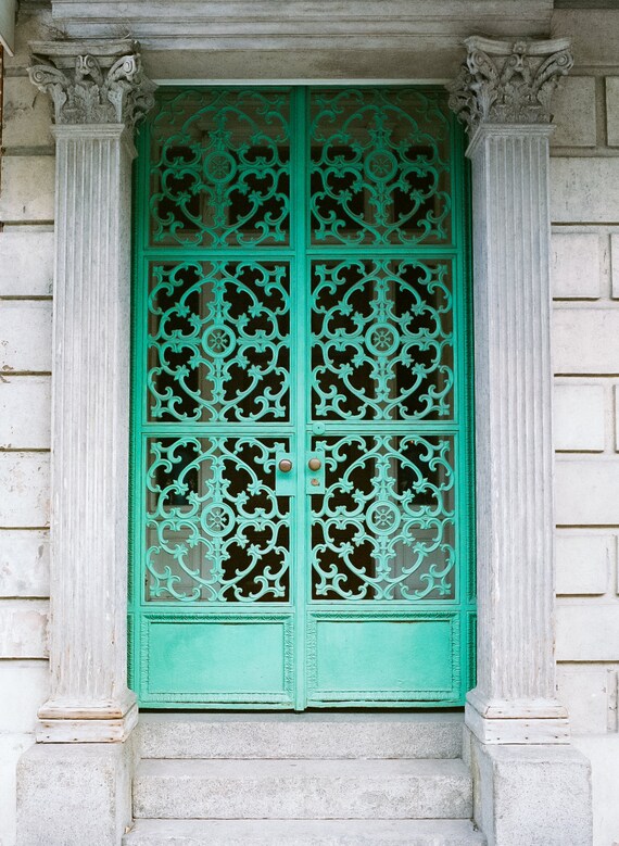 New Orleans French Quarter Door Green Wrought Iron