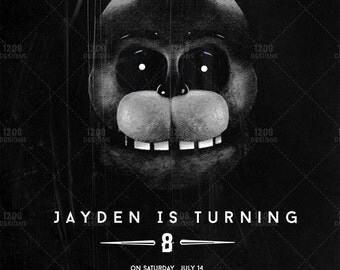 Five Nights At Freddy's Invitations - Party Birthday Supplies - Spooky Black and White Downloadable flyer Card- For Kids Boy Or Girl