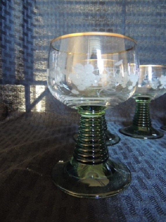 Roemer Glass Green Stemmed German Wine Glasses