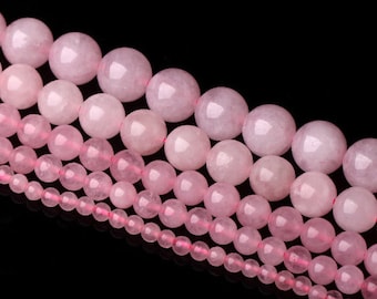 Natural Rose Quartz, Quartz Beads, Rose Quartz Beads, Smooth Round Beads, Semi-Precious, Gemstone Beads, 4 6 8 10 12 14 mm, (CB002)