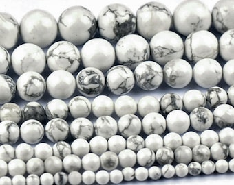 White Howlite Beads, White Turquoise Beads,White Marble, Smooth Round Beads, Jade Beads, DIY, Semi Precious Stones, 6 8 10 12 14mm, (OB002)