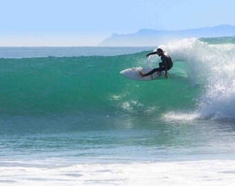 Surfer at Rincon Point Near Ventura and Santa Barbara, Channel Islands in the background