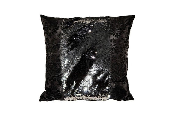 Black Damask Reversible Sequin Throw Pillow Cover